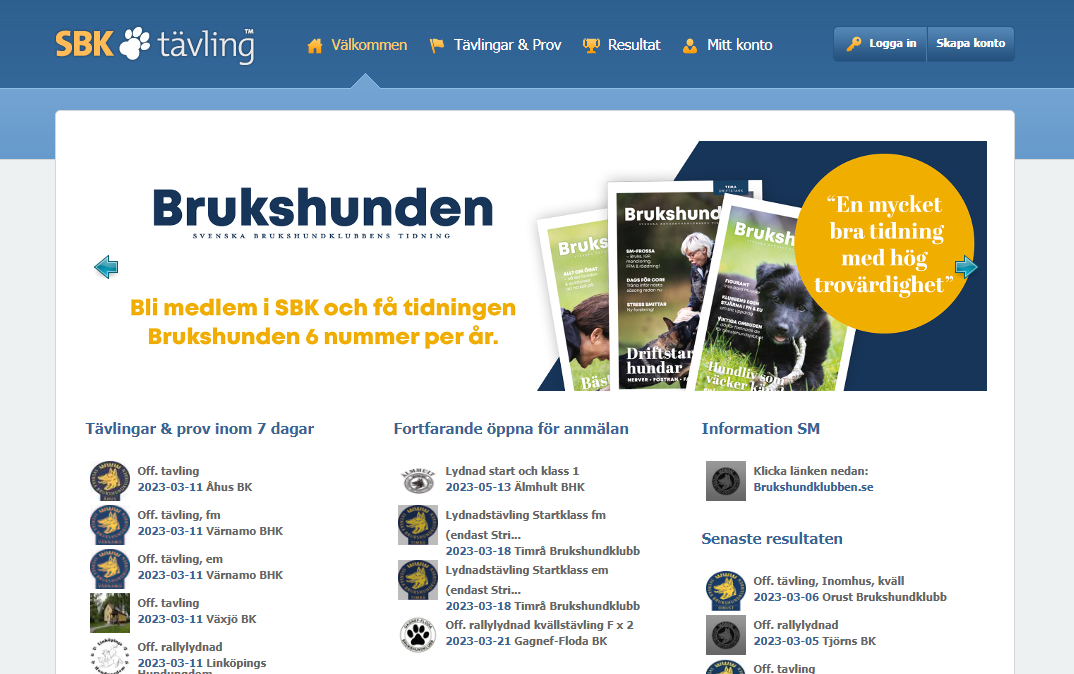 SBK Tävling första sida