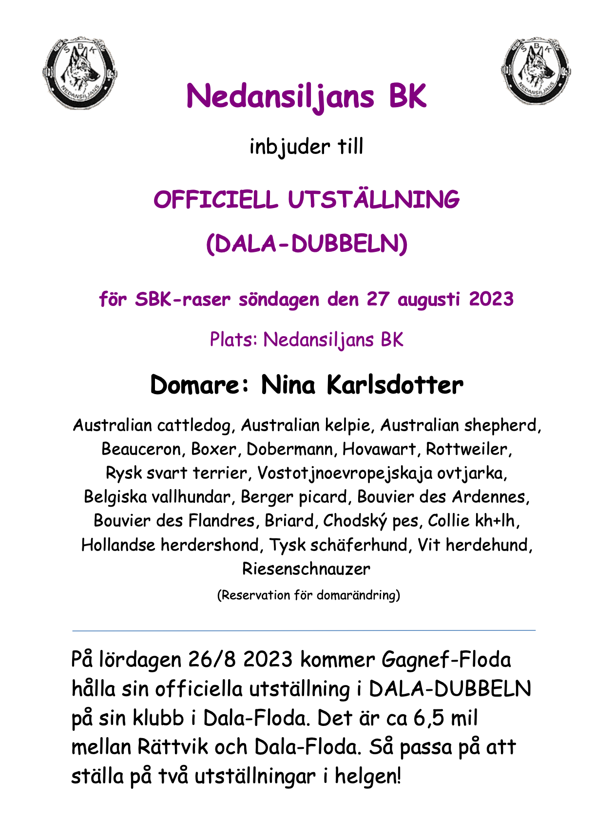 Nedansiljans brukshundsklubb Dala-dubbeln