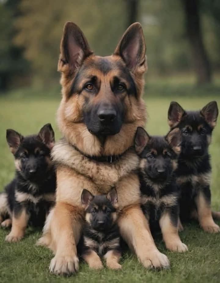 Schäferhund med valpar