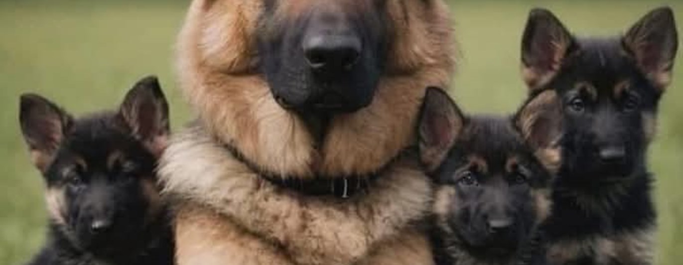 Schäferhund med valpar