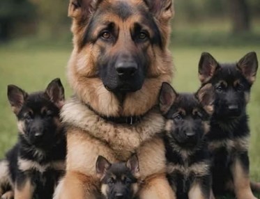 Schäferhund med valpar