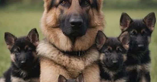 Schäferhund med valpar