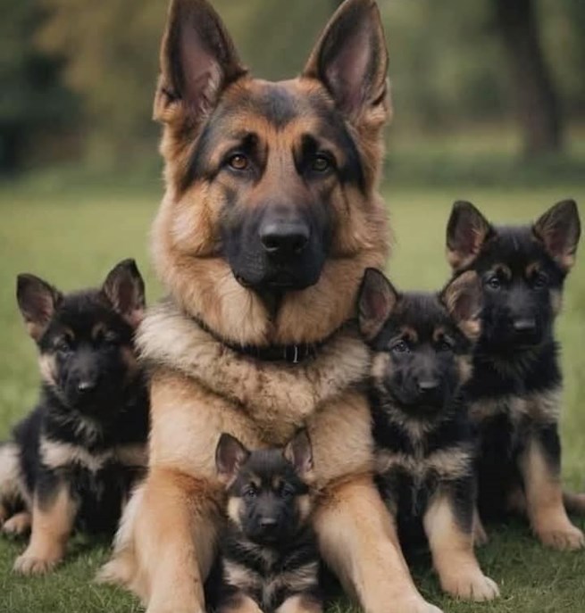 Schäferhund med valpar