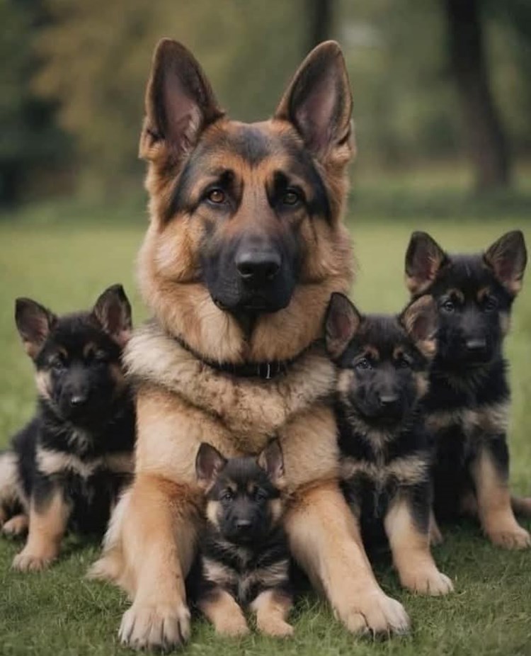 Schäferhund med valpar