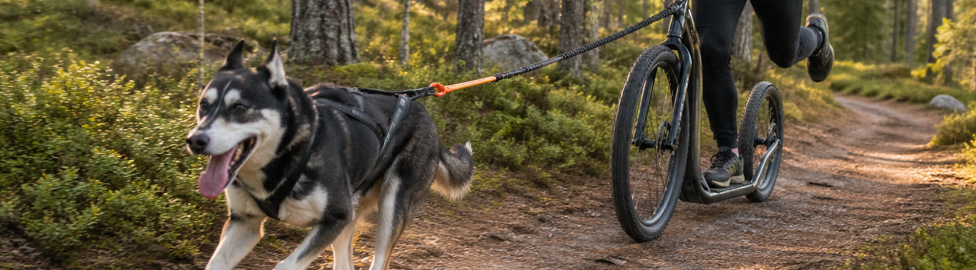 Draghund framför kickbike