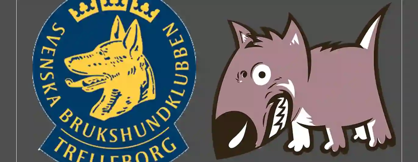 Illustration till kursen Hundmöten med logotyp plus tecknad bild av arg hund