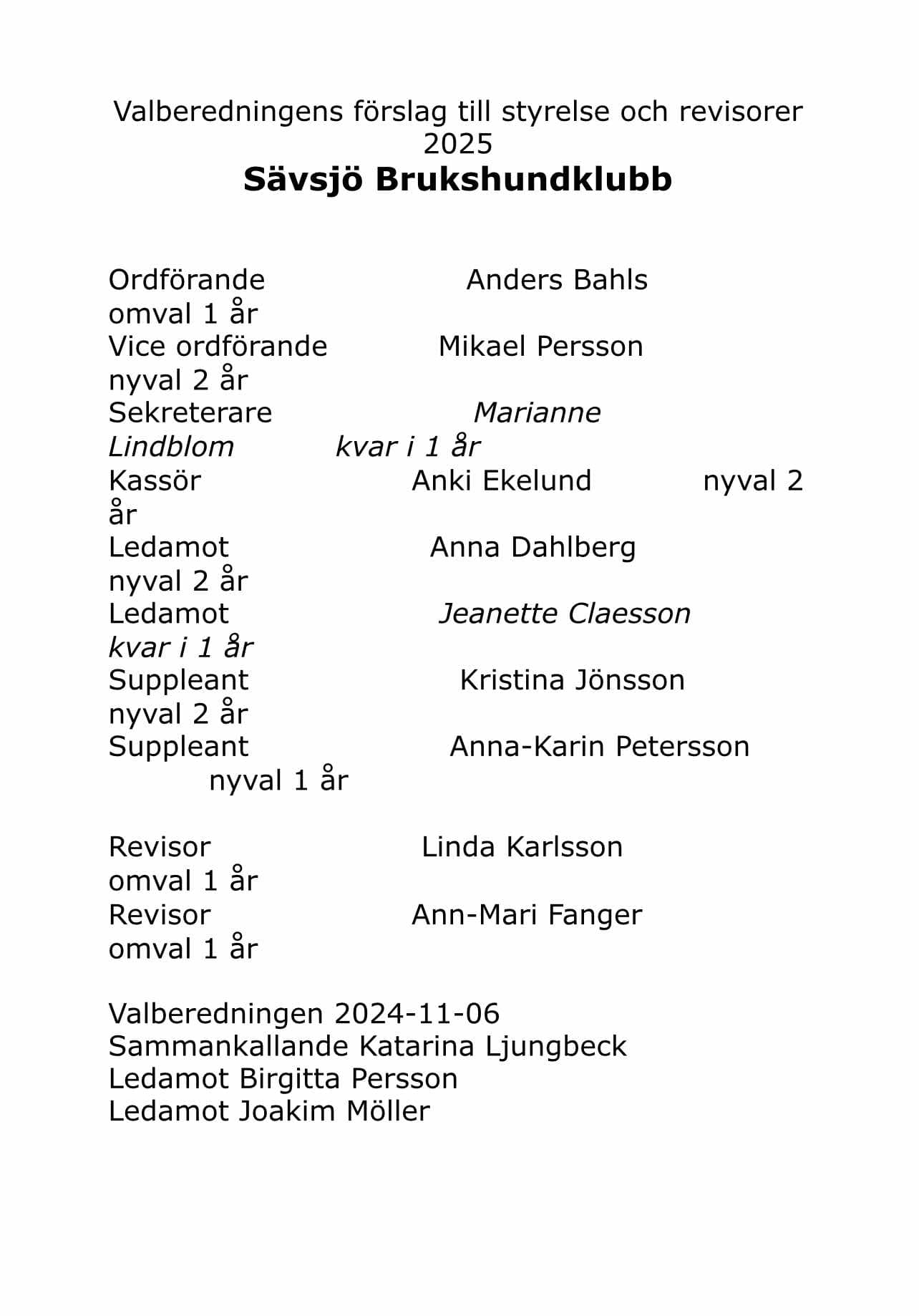 Förslag till styrelse 