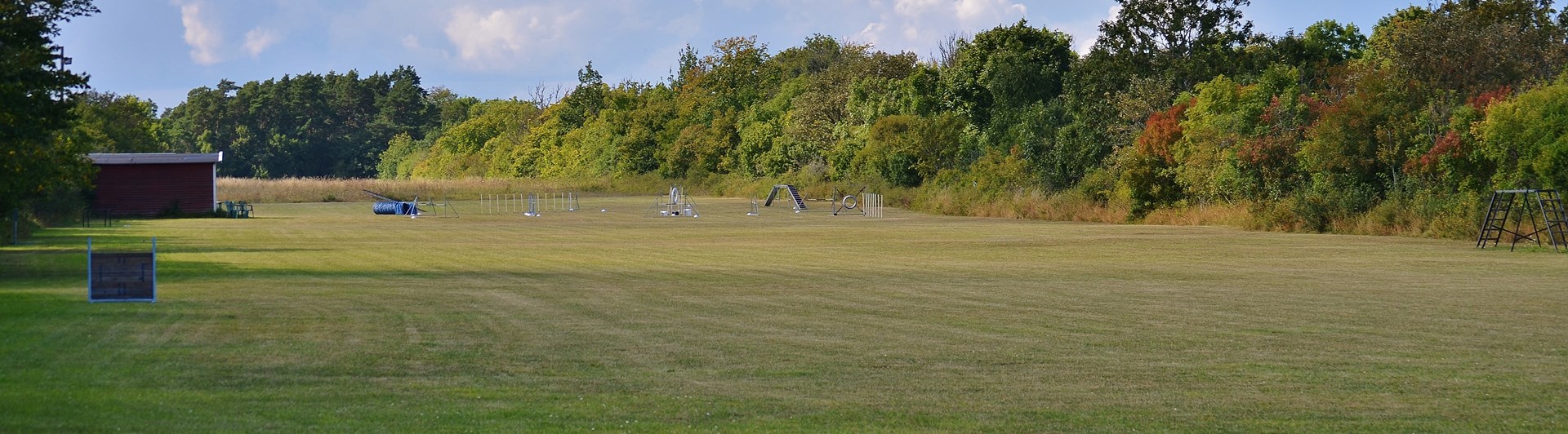 Appellplan med flaggstänger i förgrunden