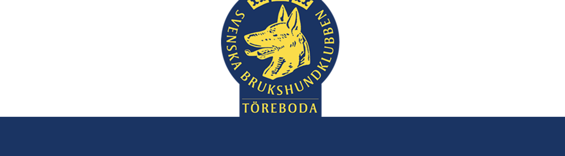 Töreboda Brukshundklubbs logotyp på vit- och blådelad bakgrund