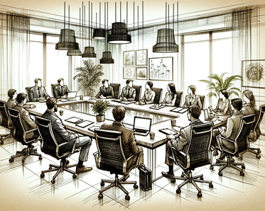 Människor som sitter runt ett stort bord