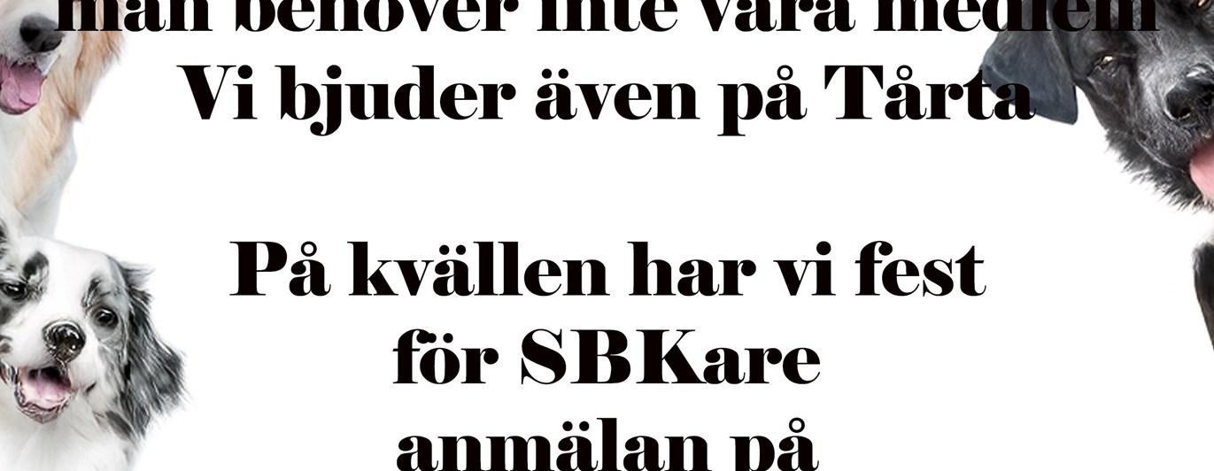Bild som visar hundar och text med fest på skövde brukshundklubb som firar 80 år