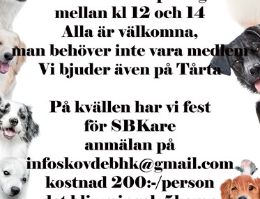 Bild som visar hundar och text med fest på skövde brukshundklubb som firar 80 år