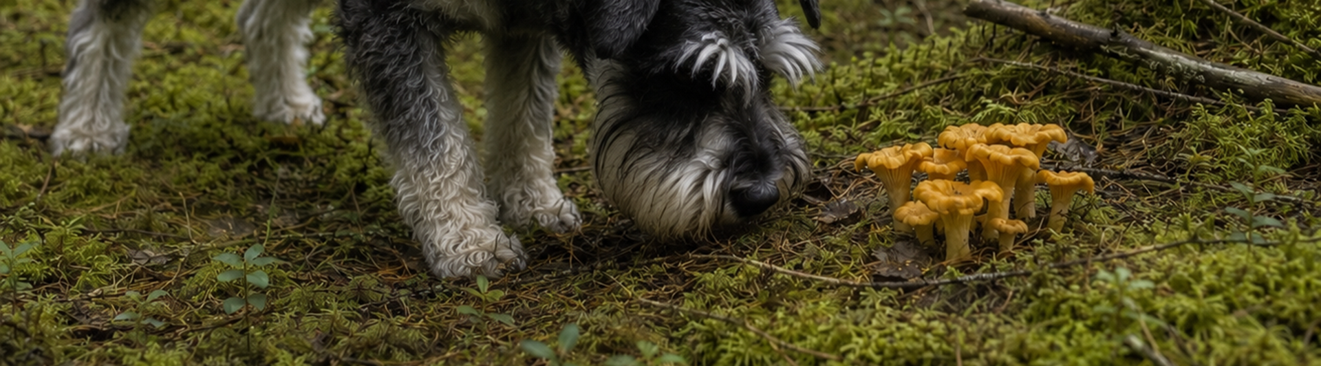 Dvärgschnauzer som markerar kantareller