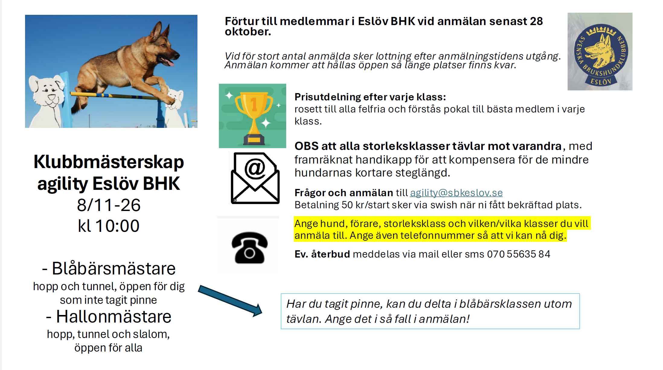 klubbmästerskap agility eslövs brukshundklubb
