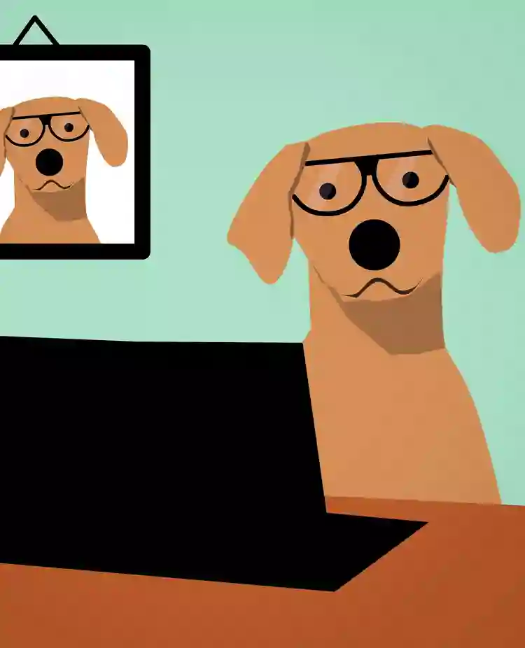 Tecknad hund med glasögon