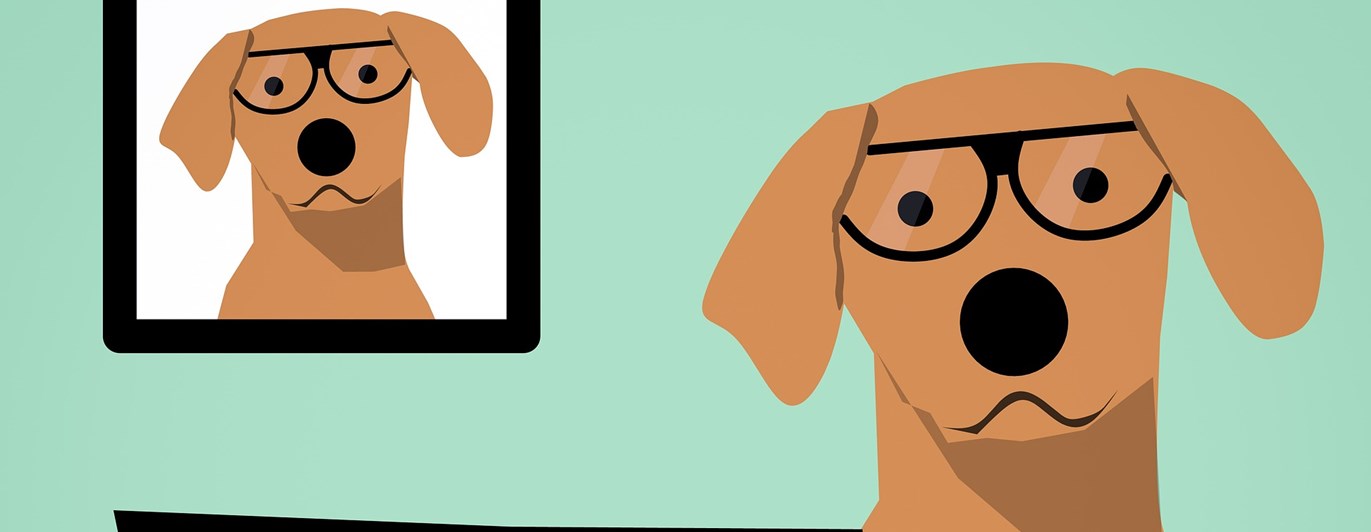 Tecknad hund med glasögon