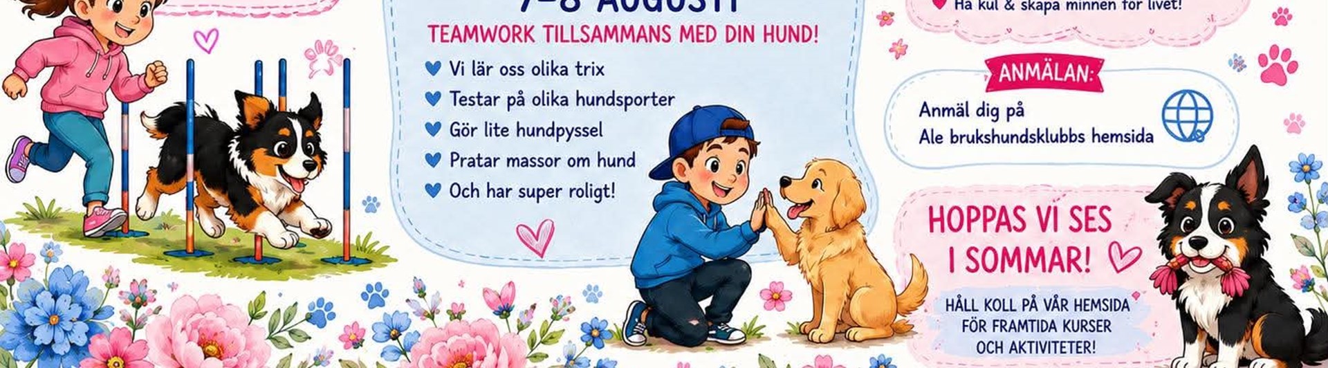 Infoblad om sommarläger för barn & ungdomsverksamheten på Ale Brukshundklubb