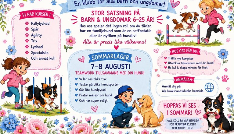Infoblad om sommarläger för barn & ungdomsverksamheten på Ale Brukshundklubb