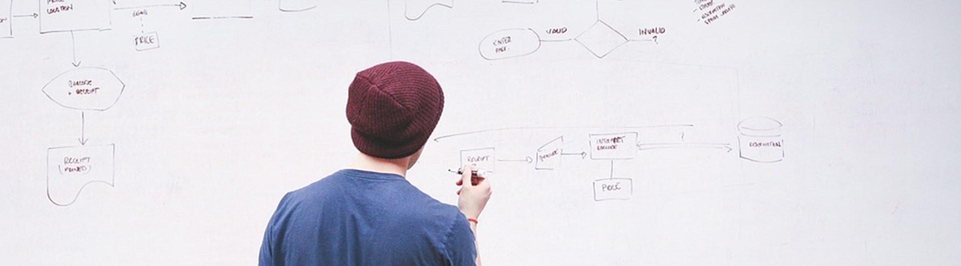 man vid whiteboardtavla