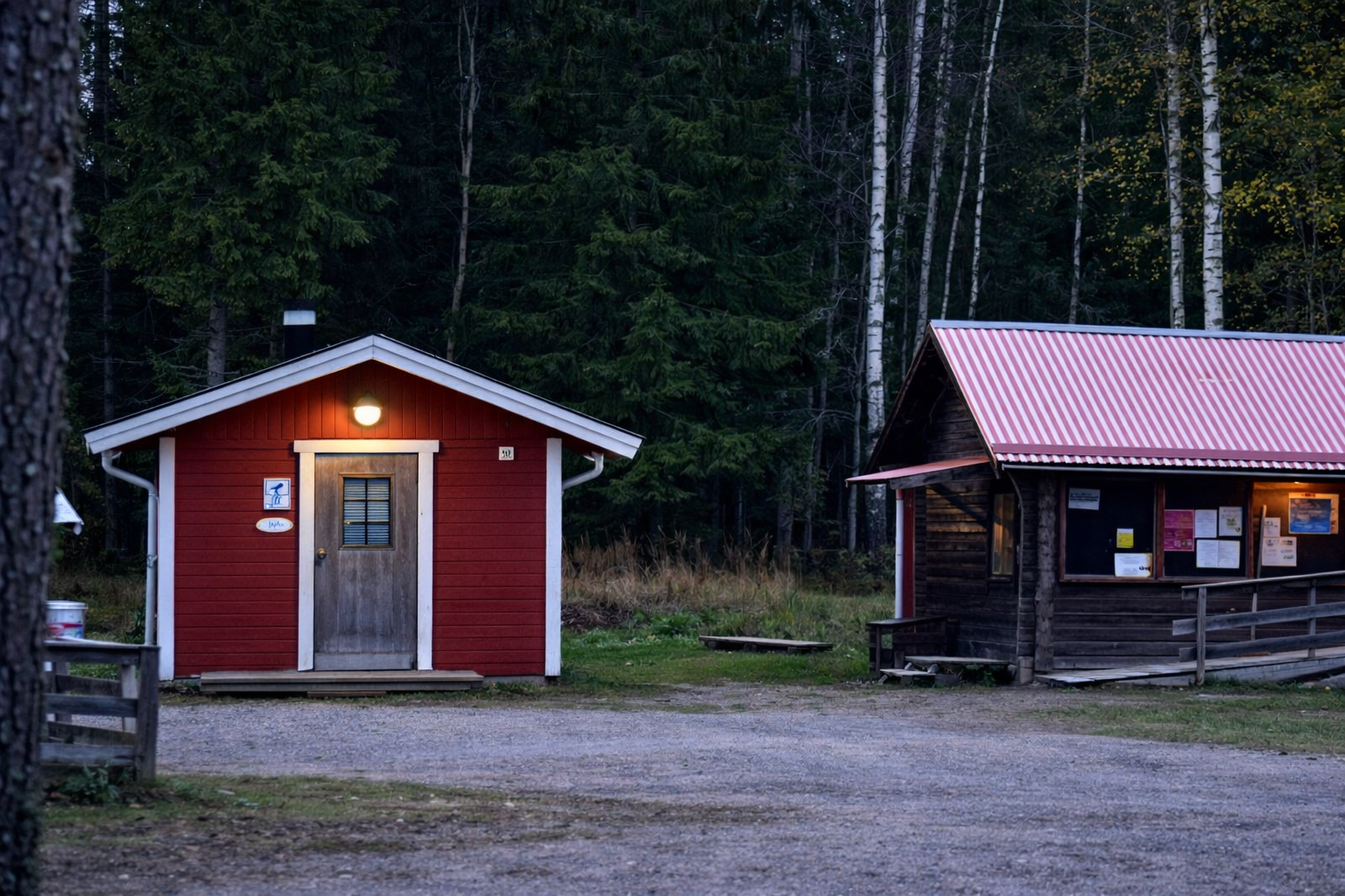 I det röda huset bredvid klubbstugan finns två uppvärmda toaletter. Här finns även tillgång till en dusch.