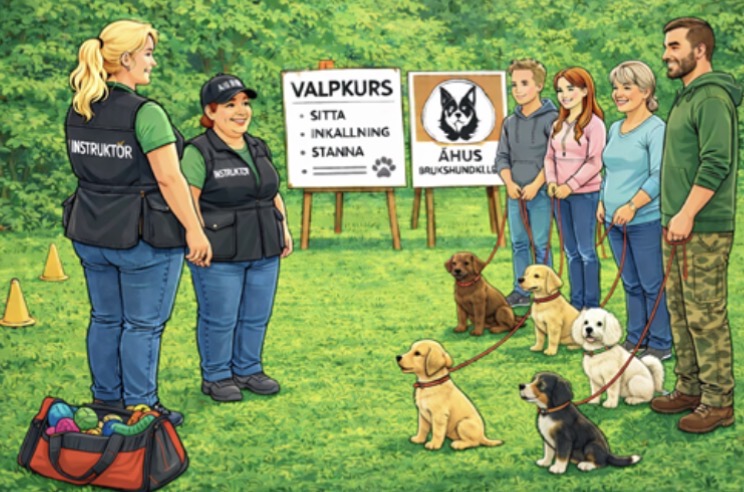 Två instruktörer som stor framför sina deltagare och går igenom dagens kursinnehåll