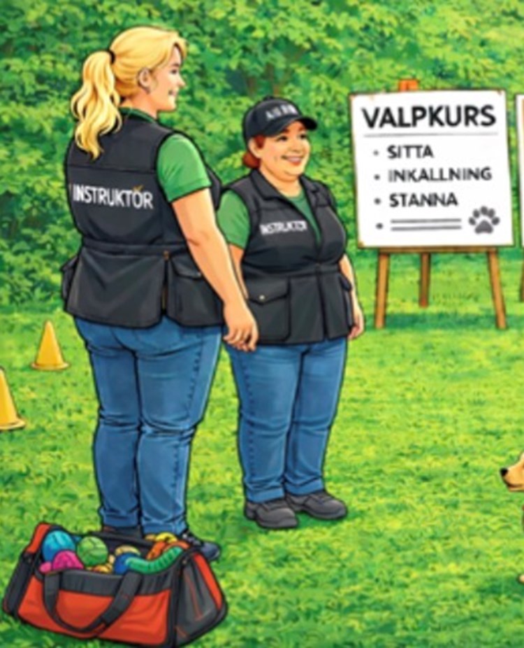 Två instruktörer som stor framför sina deltagare och går igenom dagens kursinnehåll