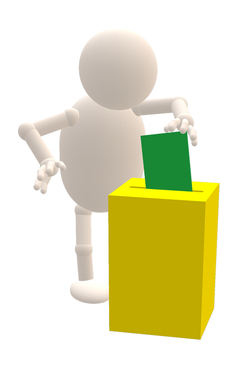 en streckgubbe som stoppar en lapp i en låda