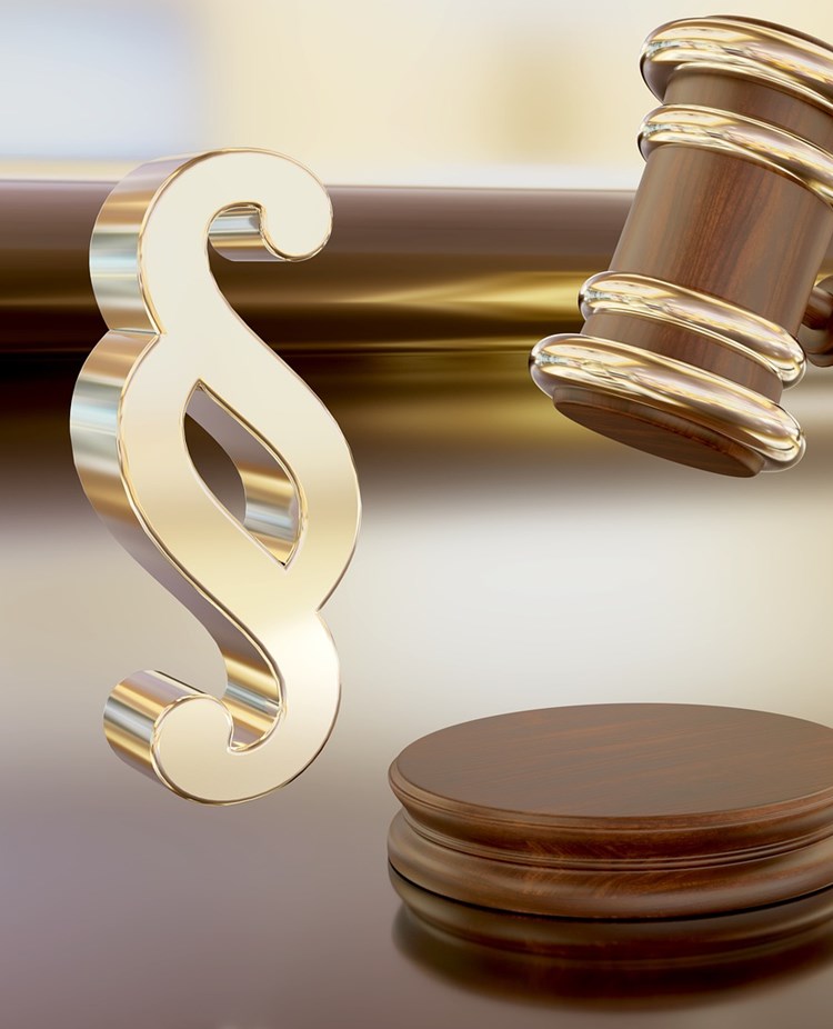 Bild som visar en paragraf i guld och en mötesklubba.