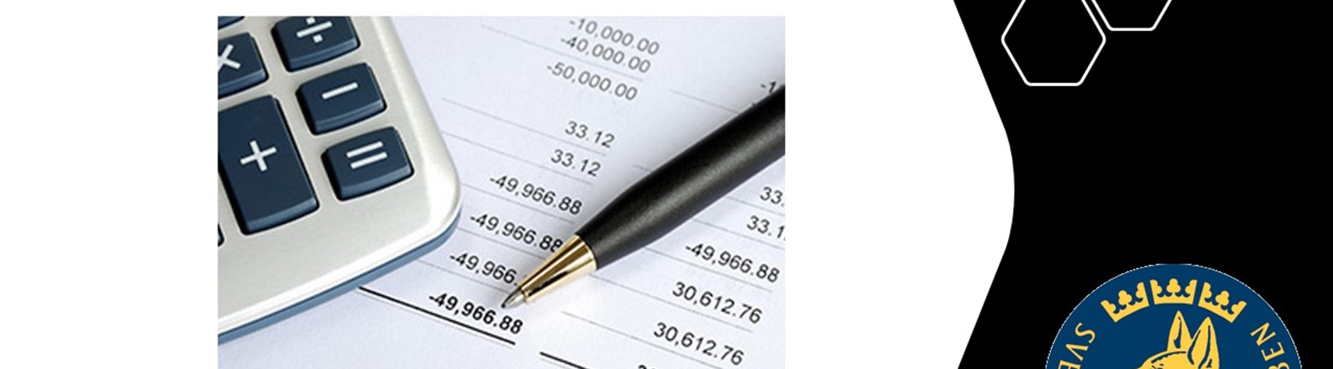 Revisorer - en bild med miniräknare, papper och penna