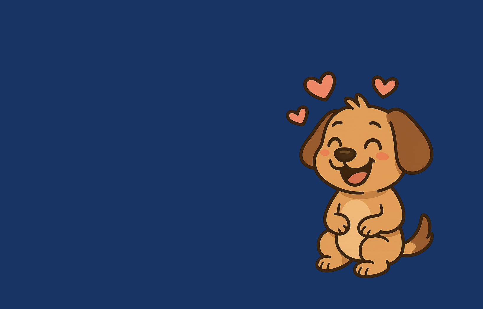 Bild på tecknad hund med hjärtan omkring sig