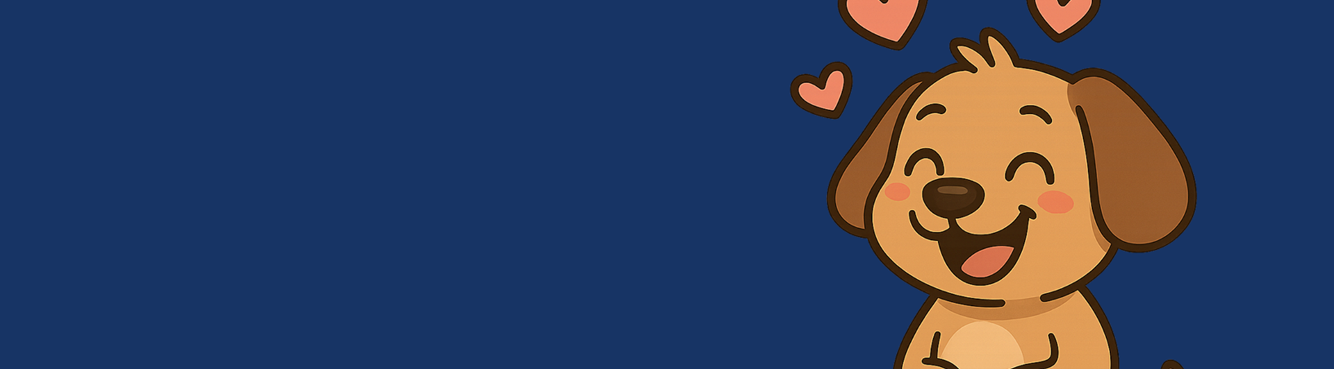 Bild på tecknad hund med hjärtan omkring sig