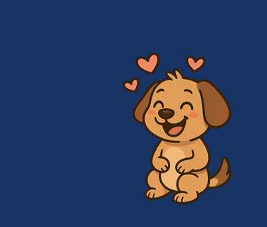 Bild på tecknad hund med hjärtan omkring sig