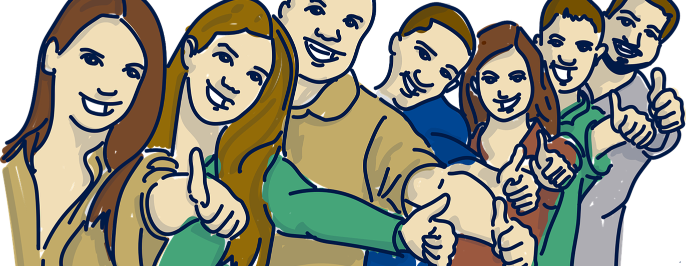 Människor på rad som gör tummen upp