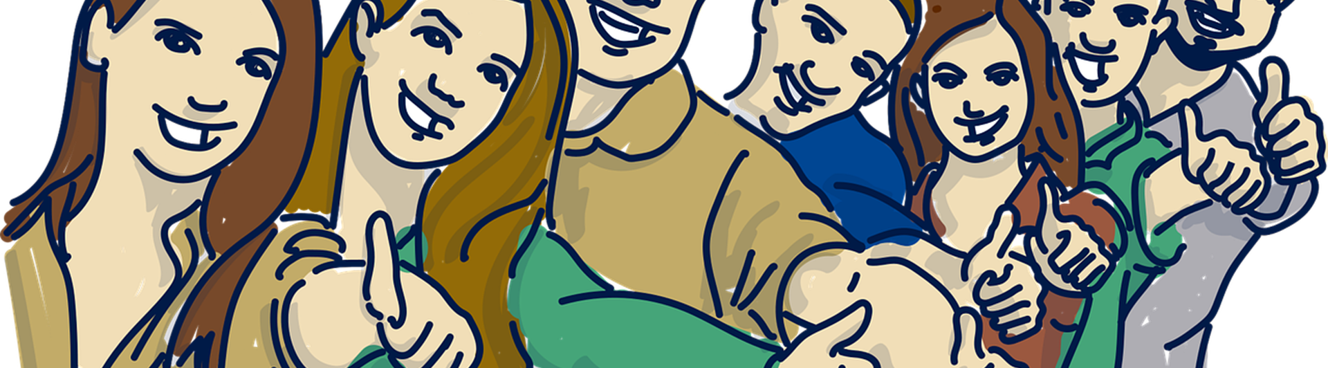 Människor på rad som gör tummen upp