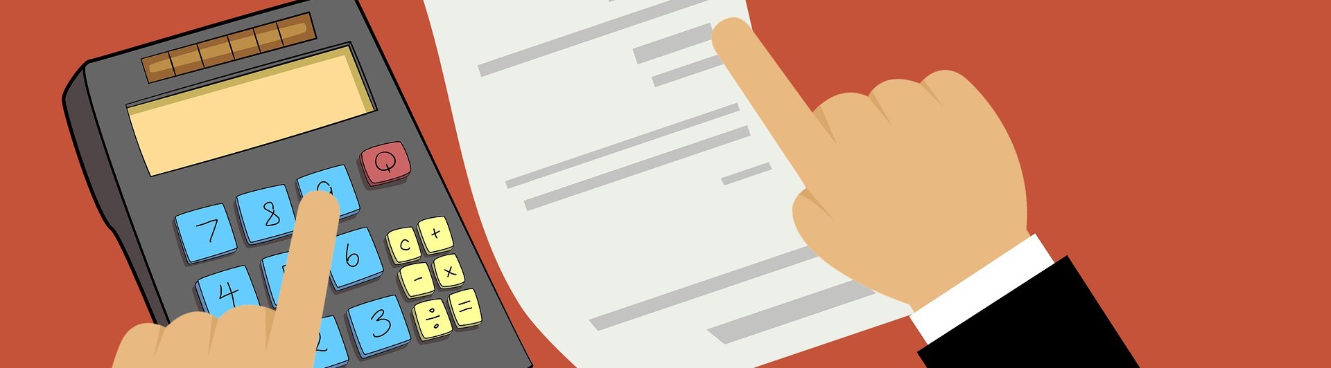 Grafisk bild som visar en kalkylator och ekonomisk uträkning.