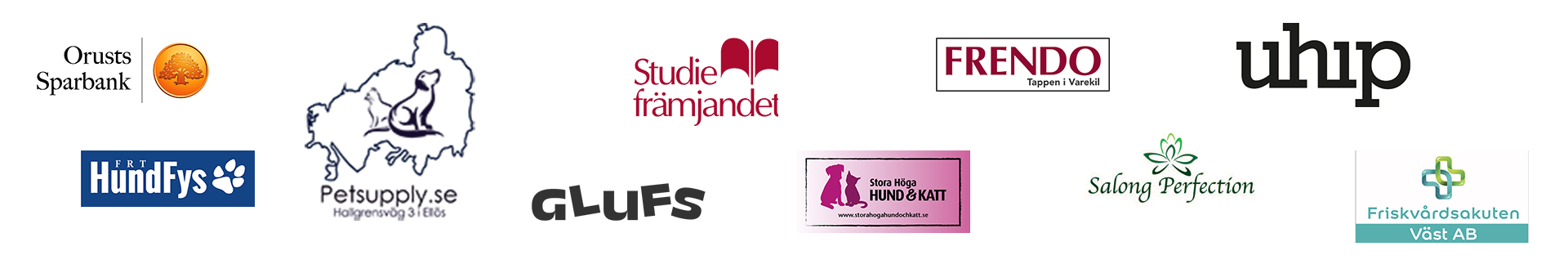 Alla våra sponsorer; Orust Sparbank, FRT HundFys, Pet Supply, Glufs, Studiefrämjandet, Stora Höga hund och katt, Frendo, Salong Perfection, Uhip, Friskvårdsakuten Väst AB.
