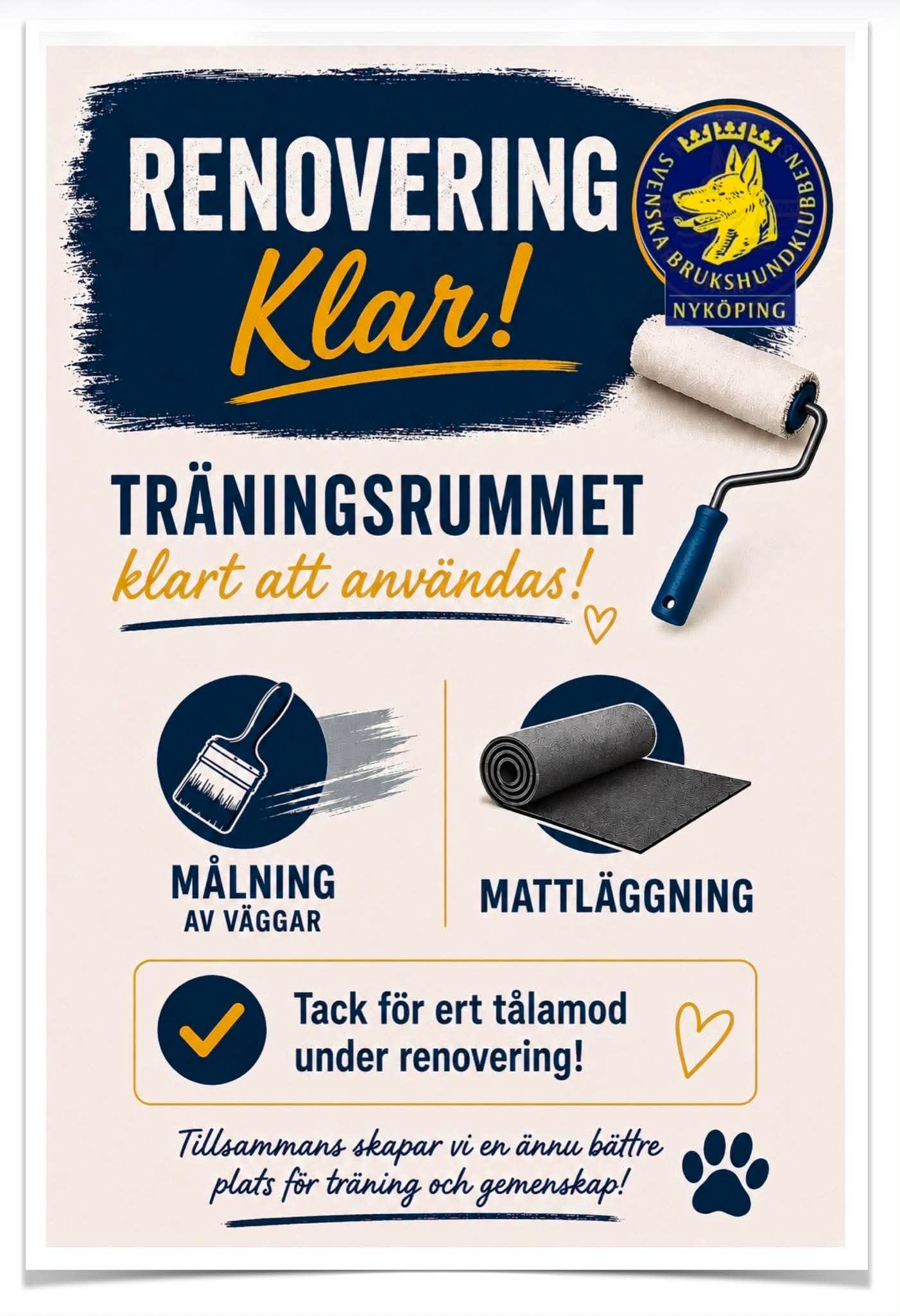 Renovering klar. Träningsrummet klart att användas!