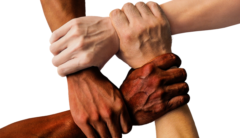 Händer på varandra i en cirkel