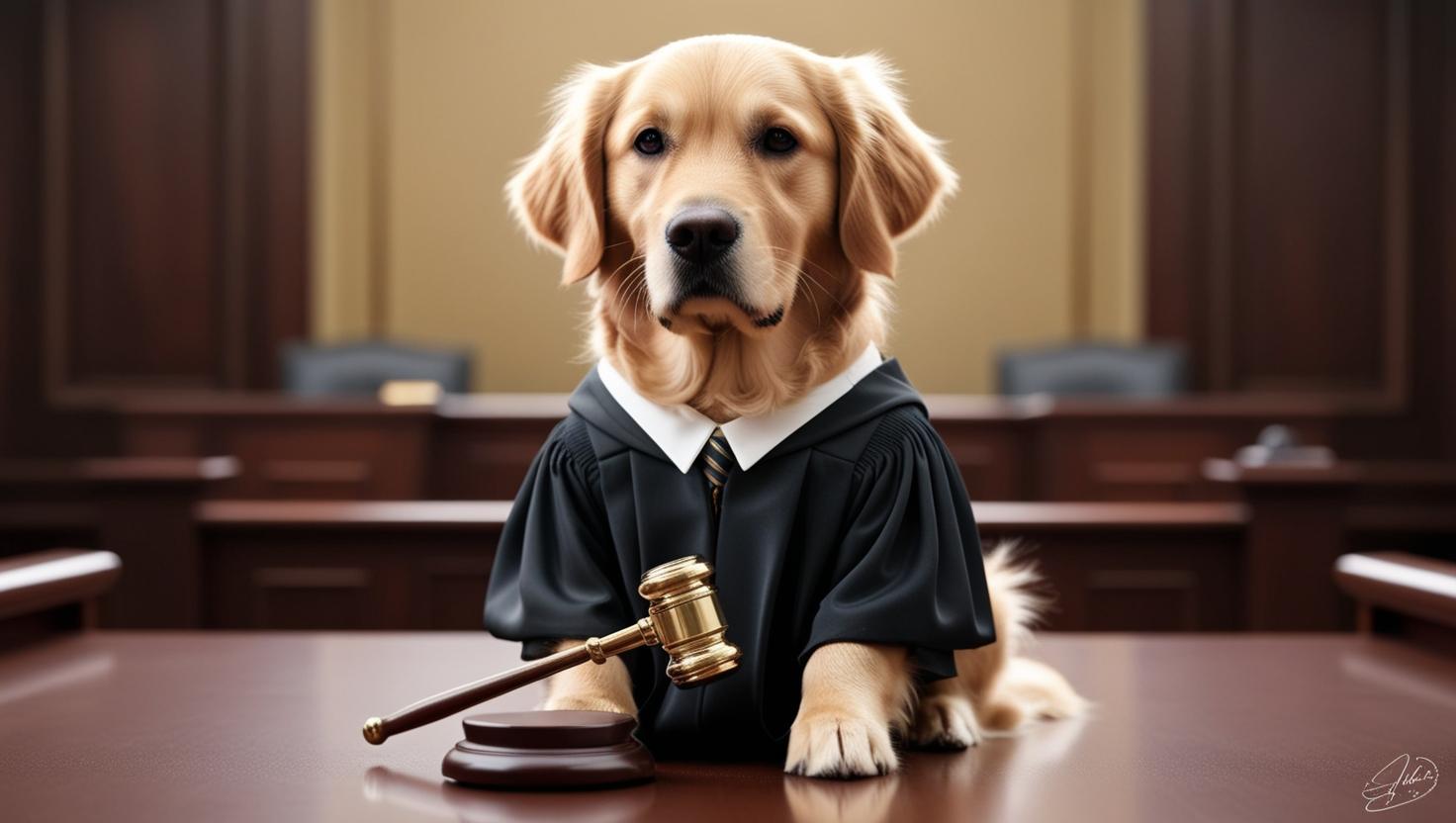 Hund som håller i beslutsklubba