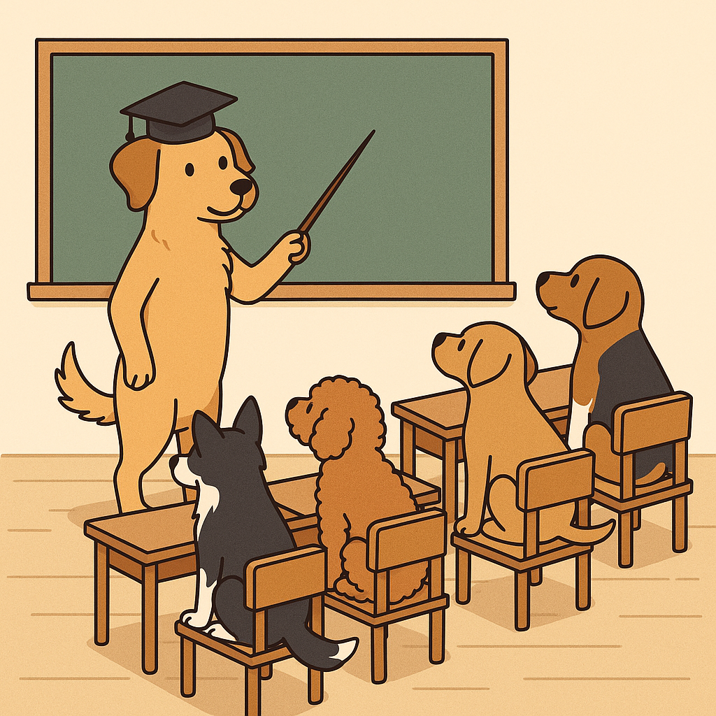 Kurshundar undervisas av lärarhund