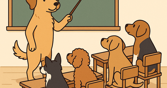 Kurshundar undervisas av lärarhund