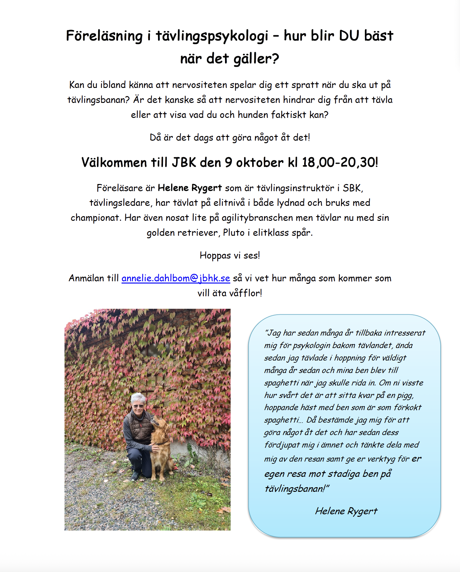 Inbjudan Tävlingspsykologi