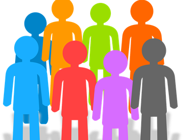 Färgglada tecknade gubbar som står i en ring