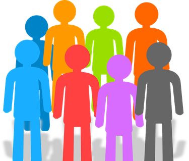 Färgglada tecknade gubbar som står i en ring