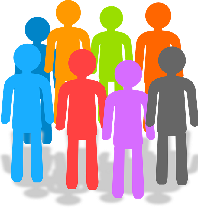 Färgglada tecknade gubbar som står i en ring