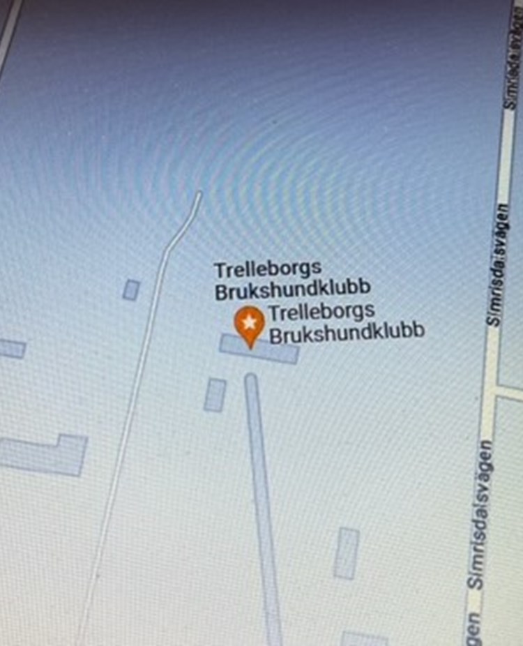 Kartbild visande Trelleborgs Brukshundklubb