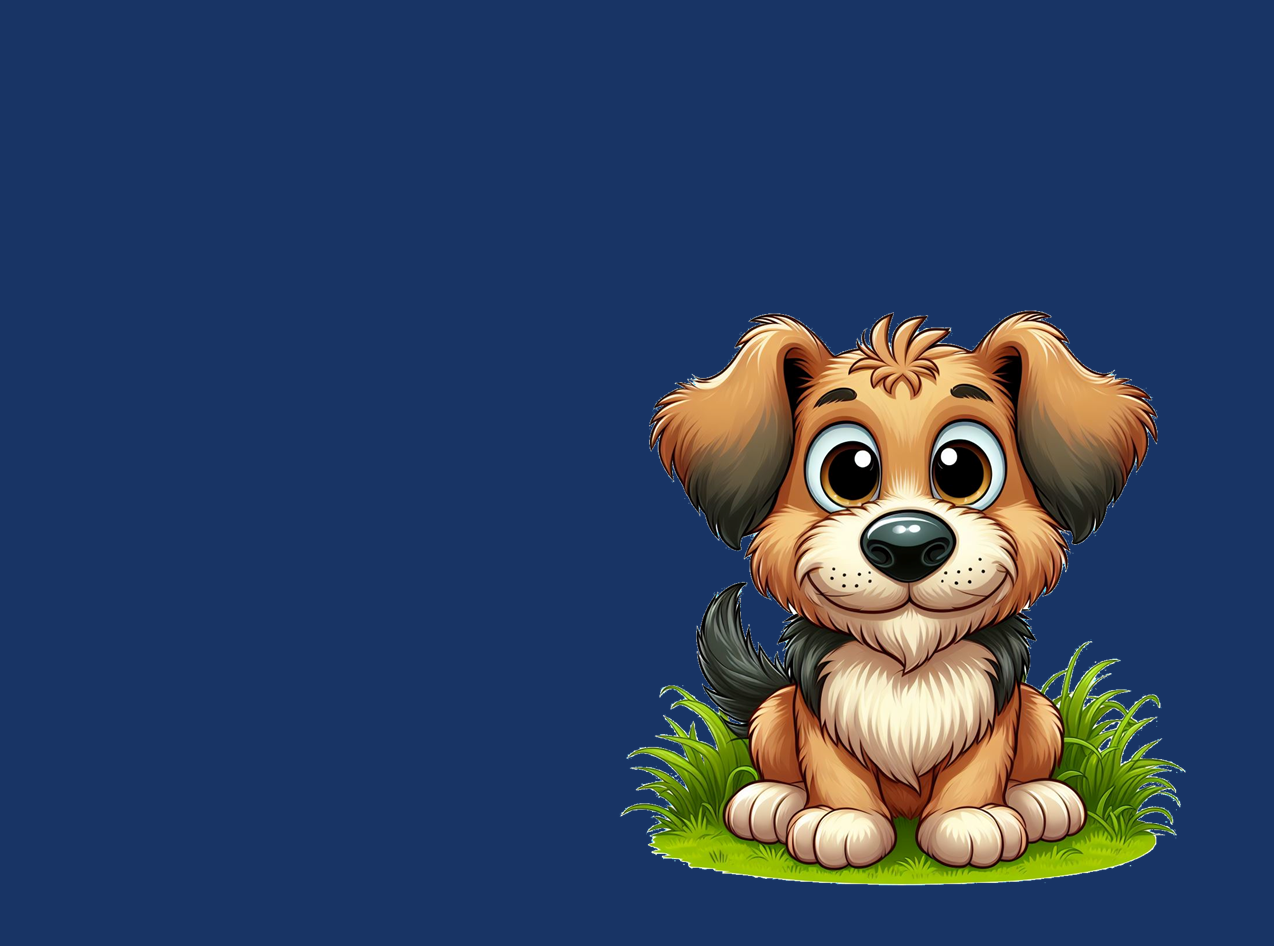 Tecknad hund som tittar in i "kameran"