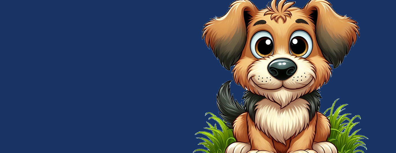 Tecknad hund som tittar in i "kameran"