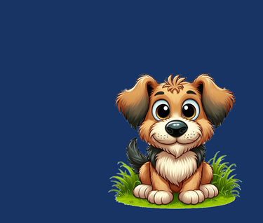 Tecknad hund som tittar in i "kameran"