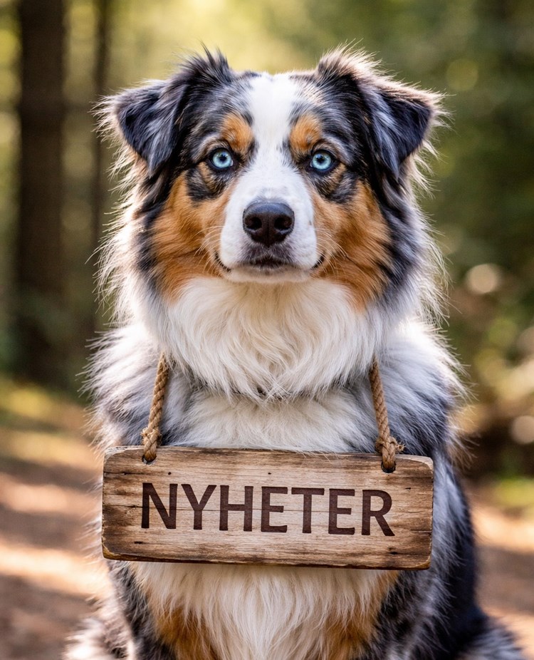 En aussie sitter med en skylt Nyheter runt halsen